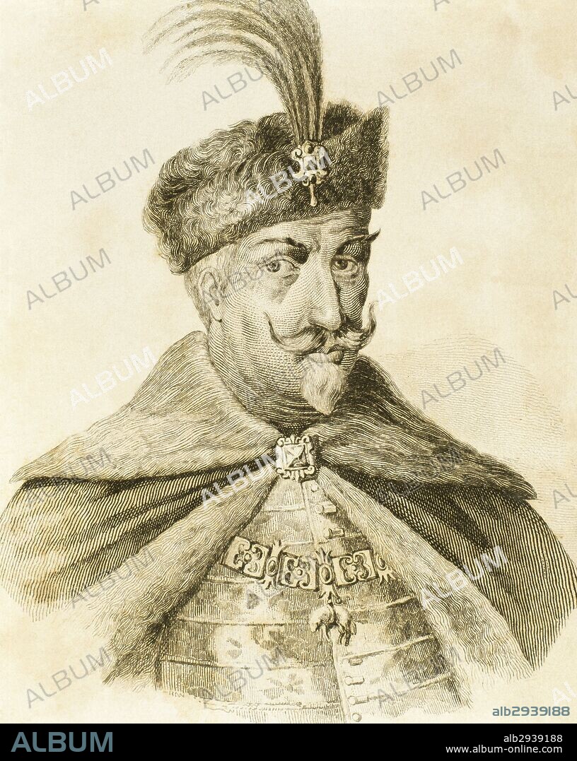 MATIAS I CORVINO, llamado "el Grande" (Kolozsvár, 1440-Viena, 1490). Rey de Hungría (1458-1490). y de Bohemia en 1469. Humanista, protector de las letras, fundó la Universidad de Pozsonoy (actualmente Bratislava). Grabado.