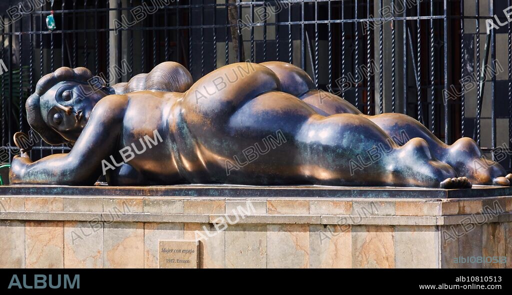 "Mujer con espejo" Sculpture by Fernando Botero, Plaza Fernando Botero, Medellin, Antioquia, Colombia, South America.