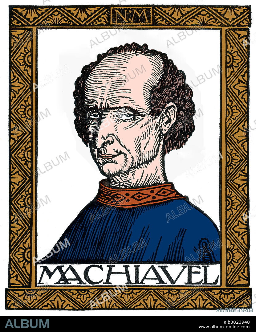 Colored artwork of Niccolo di Bernardo dei Machiavelli (1469-1527), an Italian historian, politician, diplomat, philosopher, humanist and writer based in Florence during the Renaissance. He was for many years an official in the Florentine Republic, with responsibilities in diplomatic and military affairs. He was a founder of modern political science, and more specifically political ethics. He also wrote comedies, carnival songs, and poetry. He was Secretary to the Second Chancery of the Republic of Florence from 1498 to 1512, when the Medici were out of power. He wrote his masterpiece, The Prince, after the Medici had recovered power and he no longer held a position of responsibility in Florence. Machiavellianism, is a widely used negative term to characterize unscrupulous politicians of the sort Machiavelli described in The Prince. The book itself gained enormous notoriety and wide readership because the author seemed to be endorsing this evil.