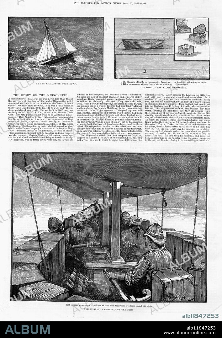 The scene as the yacht the Mignonette went down. 20 September 1884. From sketches by Mr Edwin Stephens , the mate.