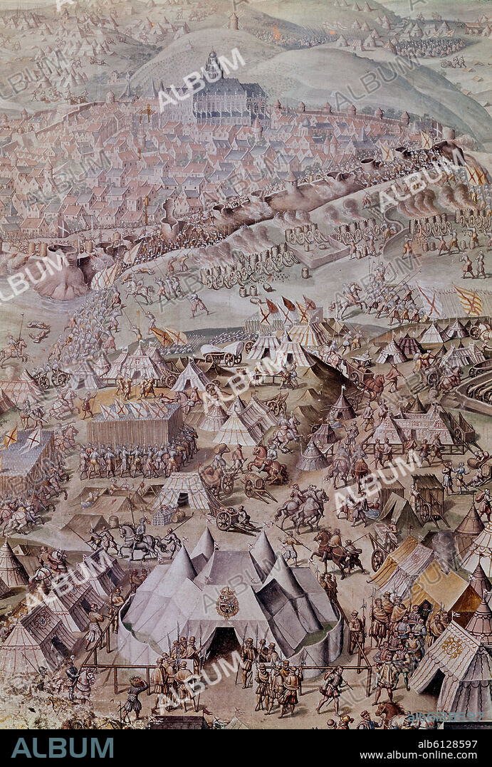 GRANELLO-TAVARON-CASTELLO Y CAMBIASSO. SALA DE LAS BATALLAS - BATALLA DE SAN QUINTIN - DETALLE DE LA TIENDA DE CAMPAÑA DE FELIPE II - AGOSTO 1557.