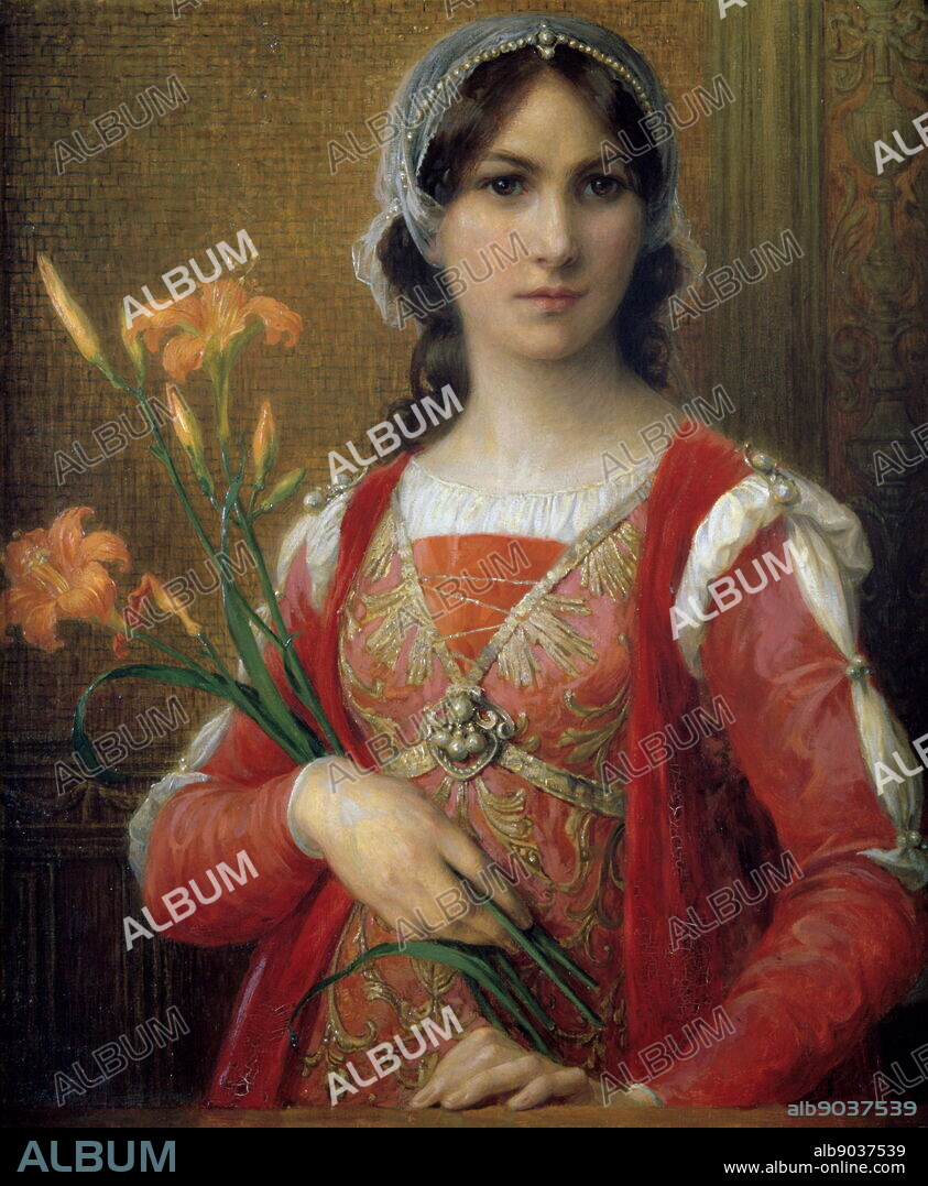Portrait of Beatrice Portinari, muse of Dante Alighieri, painted by Elisabeth Sonrel (1874 - 1953 ).