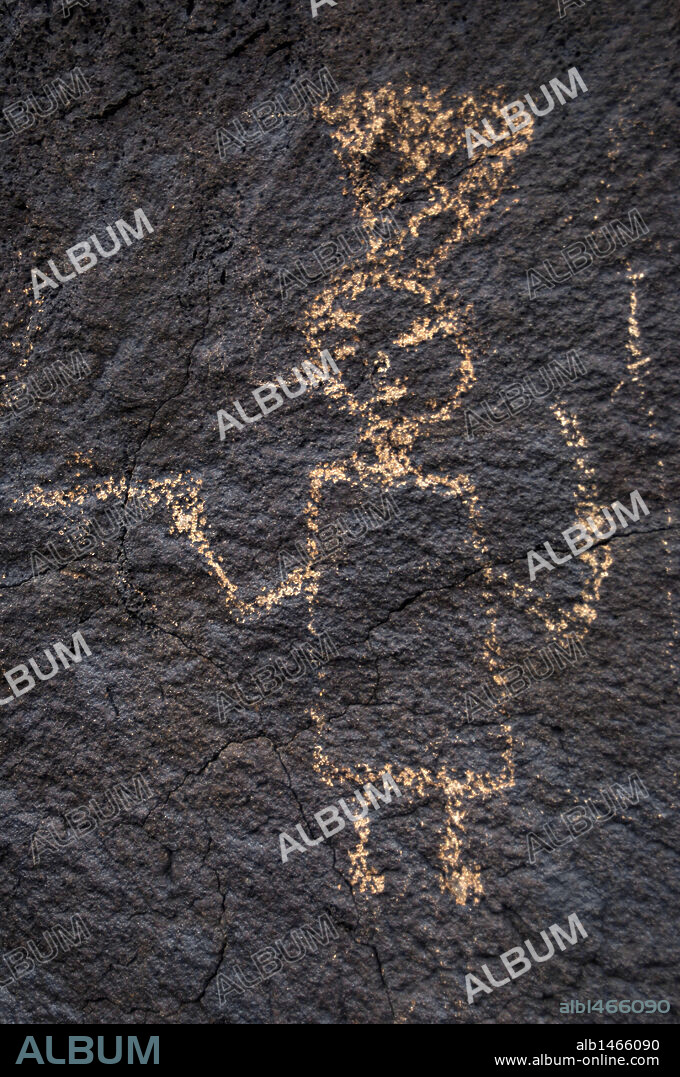 Prehistoric Art. USA. Petroglyph National Monument. Petroglyphs made __by American Indian people and some of them, by settlers. Boca Negra Canyon. Near Albuquerque. New Mexico.