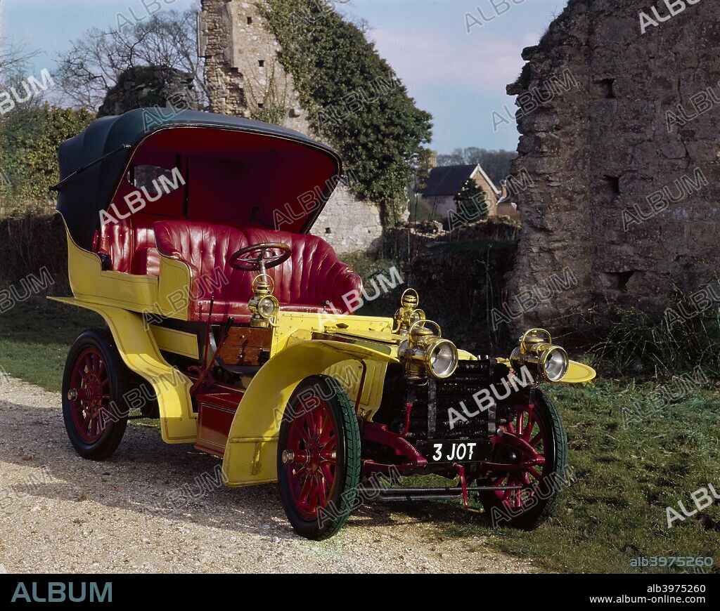 A 1903 De Dietrich. This is a typical fast touring car of the early 20th century, with engine at the front, gearbox amidships and chain-driven rear wheels, as well as braking on the rear wheels only. It was originally the property of gold mining pioneer, Sir Joseph Robinson, and was stored in a London furniture depository from 1910 until exhumed in 1956.