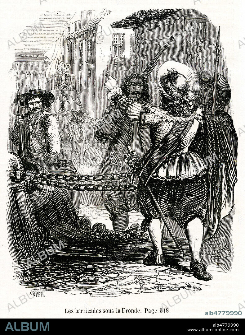 Les barricades sous la Fronde. Illustration de 1852 par pour Histoire de France par Louis Pierre ANQUETIL (1723-1808). Credit : Coll. Jonas/Kharbine-Tapabor.