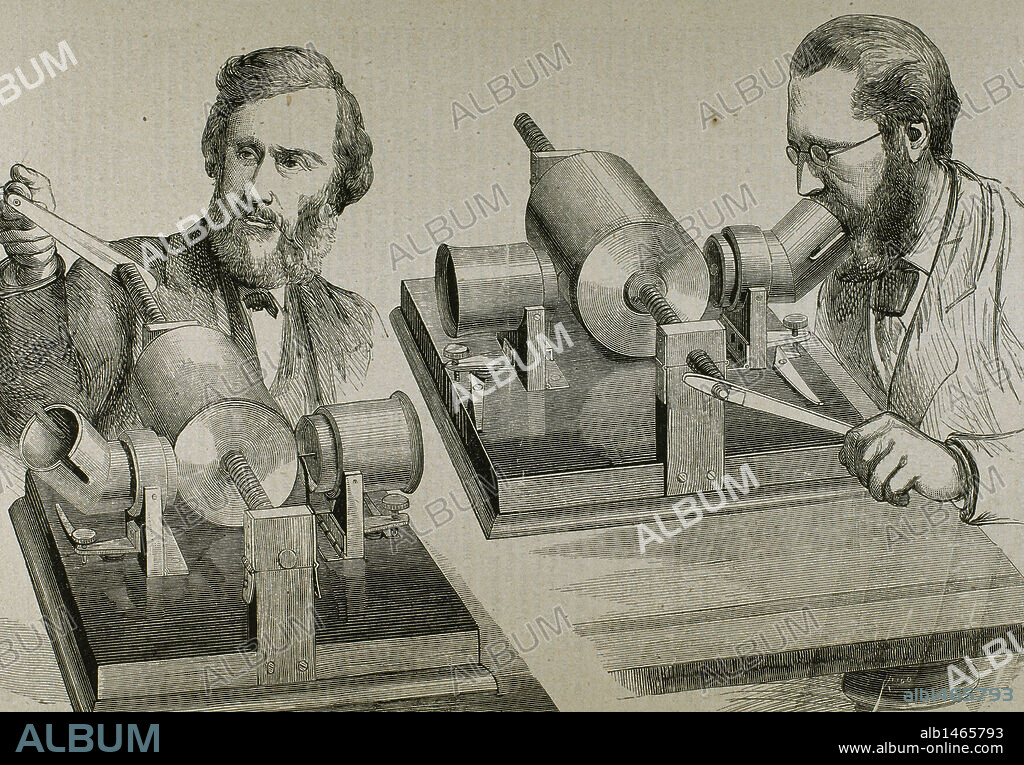 FONOGRAFO. Creado en 1877 por Thomas Alva Edison (1847-1931). Grabado.