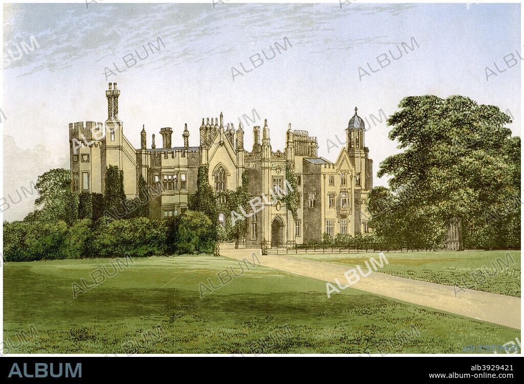 Danbury Palace, Essex, home of the Bishop of Rochester, c1880. The house was built in 1832. It was acquired by the Church of England in 1845 and became the residence of the Bishop of Rochester. A print from A Series of Picturesque Views of Seats of the Noblemen and Gentlemen of Great Britain and Ireland, edited by Reverend FO Morris, Volume II, William Mackenzie, London, c1880. Wood-engraved plates after paintings by Benjamin Fawcett and Alexander Francis Lydon.