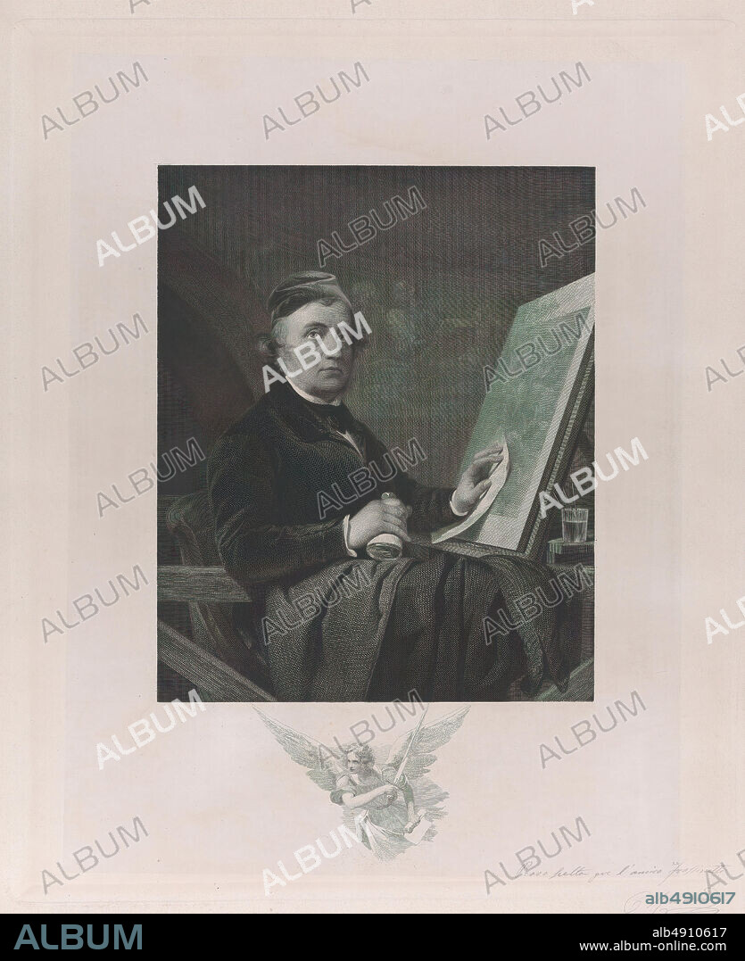 Carlo Raimondi, Portrait of Paolo Toschi, seated at an easel, Carlo Raimondi (Italian, Bocche di Cattoro 18091883 Parma), Paolo Toschi (Italian, Parma 17881854 Parma), 183083, Engraving; printer's proof, Plate: 18 1/16 × 14 15/16 in. (45.9 × 37.9 cm), Sheet: 21 9/16 × 15 3/4 in. (54.8 × 40 cm), Prints.