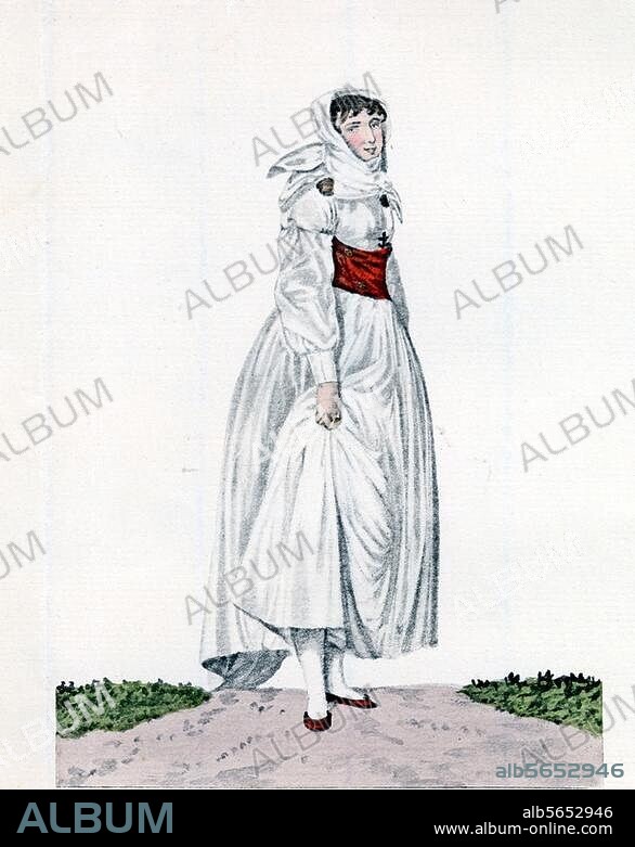 Volkskunde:. Trachten / Friesland. "Schiffs-Capitainsfrau auf Sylt". Farbige Aquatinta, um 1820.