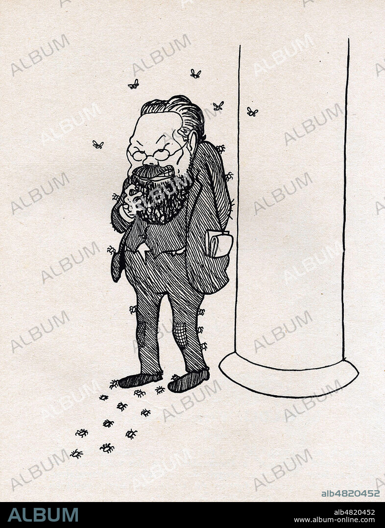 Chonoon RAPOPORT (1865-1941) habitue (ne pas lire habite des coulirs dc ala Cham. Caricature de 1926 par SENNEP (1894-1982) pour Cartel et Cie. ADAGP. Credit : Collection KHARBINE-TAPABOR.