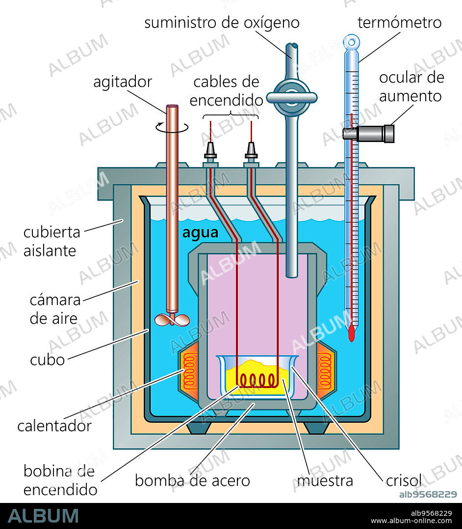 Cross section of a typical bomb calorimeter.