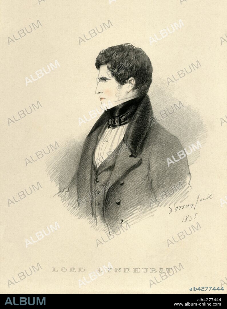 RICHARD JAMES LANE. 'Lord Lyndhurst', 1835. Portrait of John Singleton Copley, Baron Lyndhurst (1772-1863), British politician and Lord Chancellor of England. From "Portraits by Count D'Orsay", an album assembled by Lady Georgiana Codrington. [1850s].