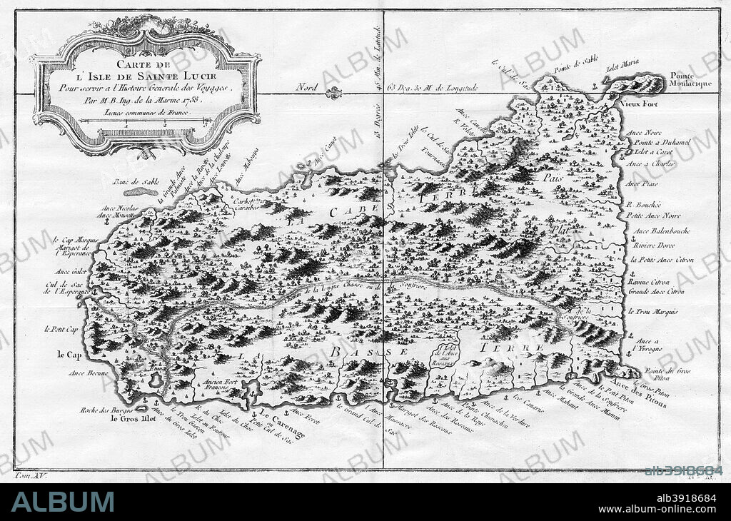A map of  St Lucia, the West Indies, 1758.