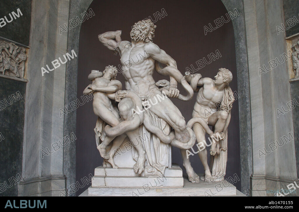 ARTE GRIEGO. EPOCA HELENISTICA. AGESANDRO, POLIDORO Y ATENODORO. Escultores griegos de época helenística de la escuela de Rodas. LAOCOONTE (s. I a. C.). Grupo escultórico de mármol que representa a Laocoonte (sacerdote troyano) y sus hijos ANTIFATES y TIMBREO. Este predijo la destrucción de Troya por el caballo de madera. Museos Vaticanos. Ciudad del Vaticano.