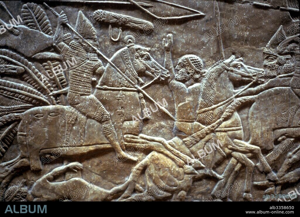 ASSYRIAN ART. Ashurbanipal at the Battle of Til-Tuba.