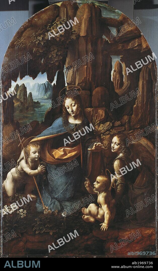 Virgin of the Rocks, 1483-1490, by Leonardo da Vinci (1452-1519), oil on panel transferred to canvas, 197x120 cm.