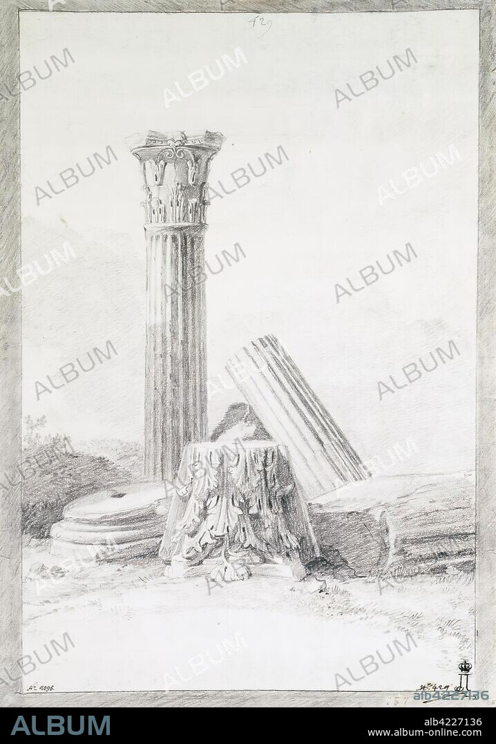JEAN-PIERRE-LAURENT HOUEL. 'Marble Architectural Fragments Found in Citta Vecchia and Rabbato on Malta'. Series of Preparatory Drawings for the Engraved Edition "Picturesque Journey around the Islands of Sicily, Malta and Lipari" (Voyage pittoresque des isles de Sicilie, de Malte et de Lipari... Par Jean Houel, Peintre du Roi. Paris. 1782. V.1; 1784.V.II.1785.V.III.1787.V.IV. ). France, Late 1770s. Dimensions: 42,5x30 cm.