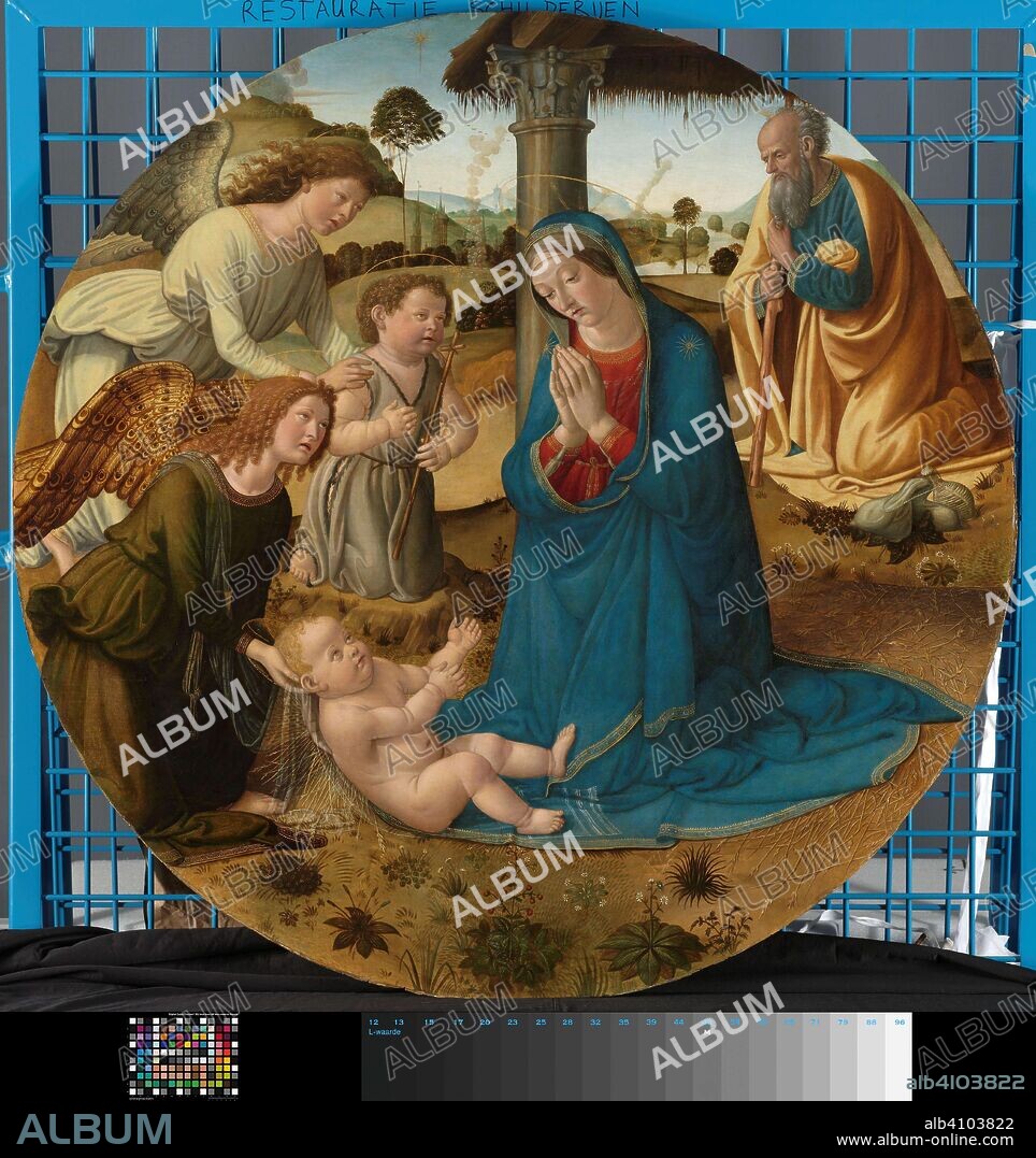 COSIMO ROSSELLI. The Adoration of the Christ Child. De aanbidding van het kind. Dating: c. 1485 - c. 1507. Place: Florence. Measurements: d 114.5 cm.
