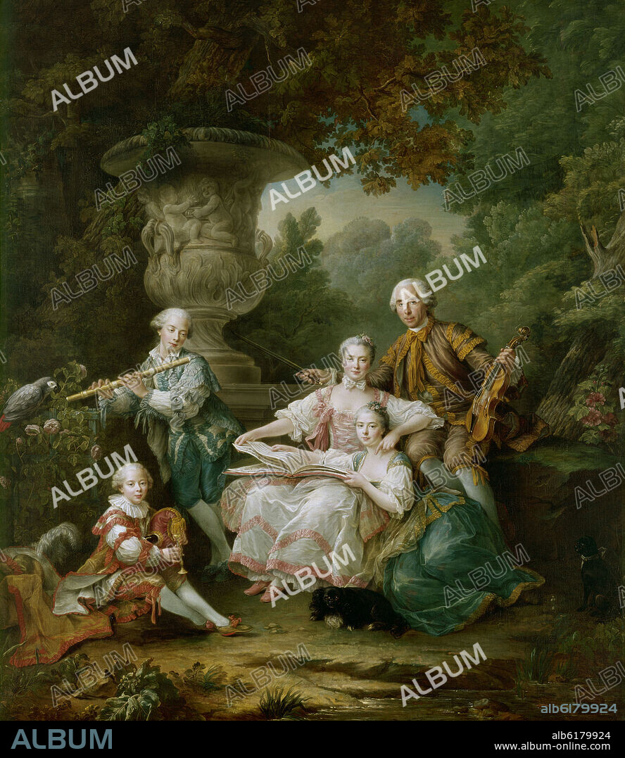 FRANCOIS-HUBERT DROUAIS (1727-1775). Louis du Bouchet, Marquis de Sourches and his Family, 1750 - 324x284 cm - oil on canvas.