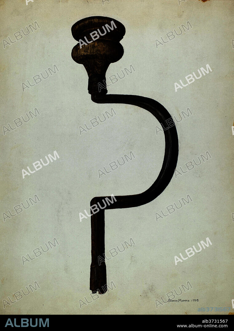 ALFONSO MORENO. Bit Brace. Dated: 1938. Dimensions: overall: 35 x 28 cm (13 3/4 x 11 in.)  Original IAD Object: 15" long; 1/2" thick;. Medium: watercolor and graphite on paperboard.