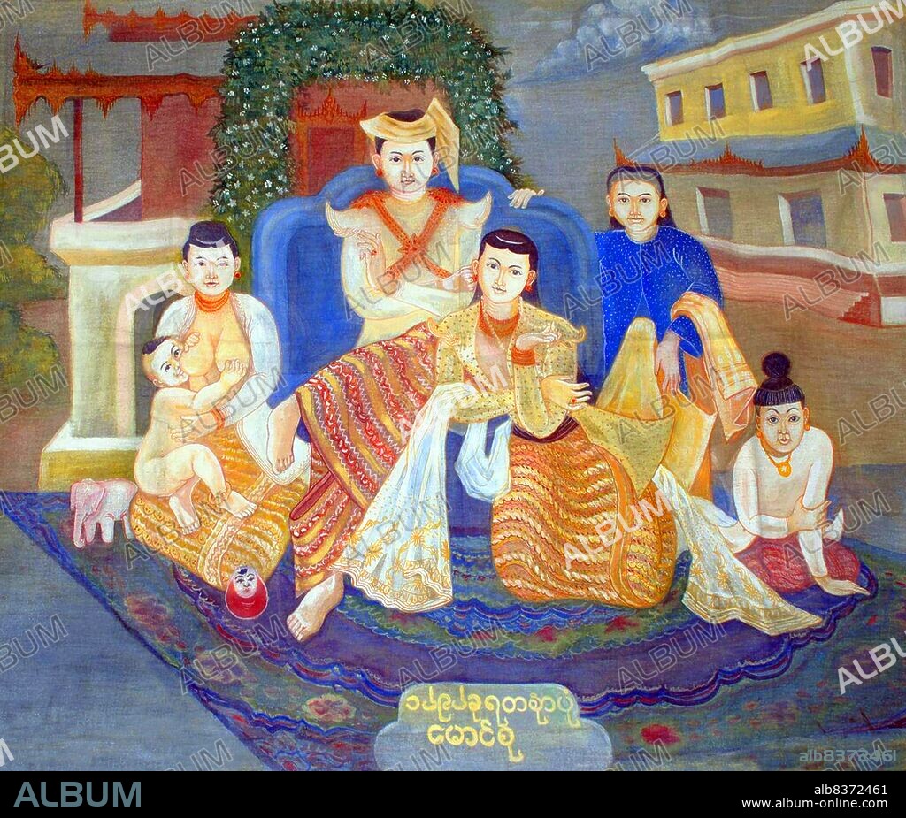 Thibaw Min (1 January 1859 19 December 1916) was the last king of the Konbaung dynasty of Burma (Myanmar) and also the last in Burmese history. His reign ended when Burma was defeated by the forces of the British Empire in the Third Anglo-Burmese War, on 29 November 1885, prior to its official annexation on 1 January 1886. After abdicating the throne, Thibaw, his wife Supayalat and two infant daughters were exiled to Ratnagiri, India, a port city off the Arabian Sea.<br/><br/>. Supayalat (13 December 1859 24 November 1925) was the last queen of Burma who reigned in Mandalay (18781885), born to King Mindon Min and Queen of Alenandaw. Their reign lasted just seven years when Thibaw Min was defeated in the Third Anglo-Burmese War and forced to abdicate by the British in 1885. On 25 November 1885 they were taken away in a covered carriage, leaving Mandalay Palace by the southern gate of the walled city along the streets lined by British soldiers and their wailing subjects, to the River Irrawaddy where a steamboat awaited. Thibaw was 27 and Supayalat 26.<br/><br/>. After years of exile in India, Supayalat returned to Rangoon in 1919. She died six years later, in 1925 - shortly before her 66th birthday. Although the colonial government declared the day of her funeral a national holiday, the royal family's request for her to be buried in Mandalay was also refused. Her funeral was, however, held with pomp and ceremony as befitted a Burmese queen.<br/><br/>. Supayalat lies buried at the foot of the Shwedagon Pagoda in Kandawmin Gardens between the tombs of Aung San Suu Kyi's mother Khin Kyi and the former UN Secretary General U Thant.