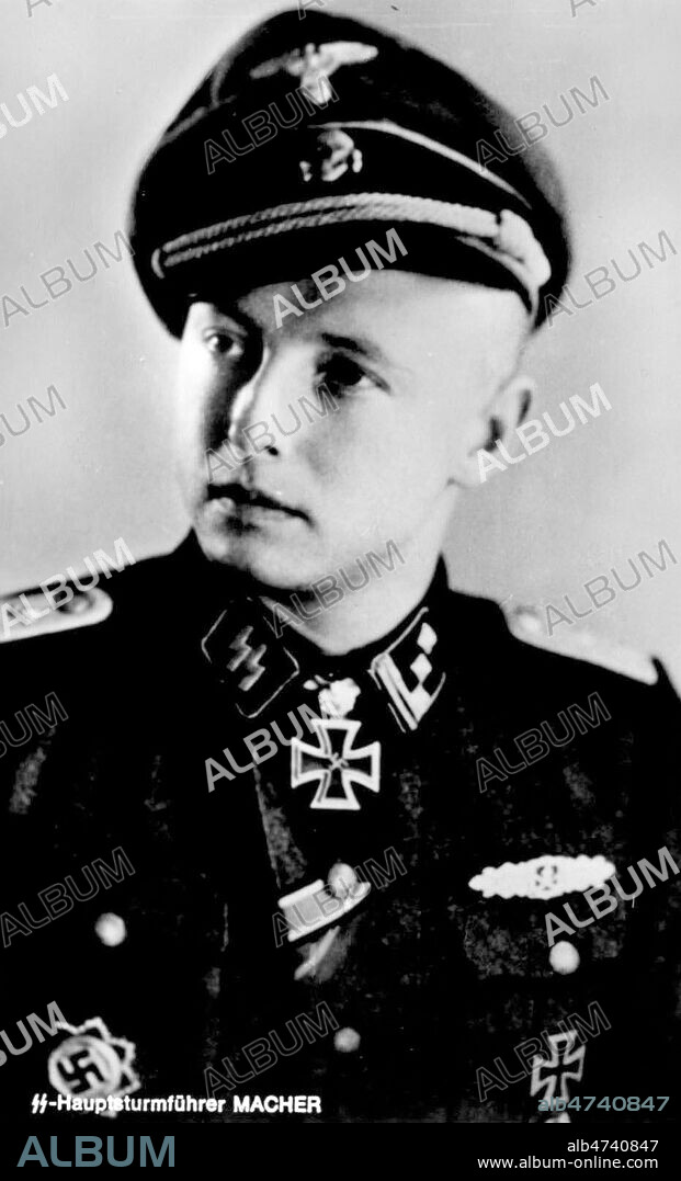 Portrait de Heinz MACHER (1919-2001). En 1945 il a mene un groupe de 15 specialistes commandes par Heinrich Himmler pour faire sauter le chateau Wewelsburg. Photographie anonyme de 1944 en Allemagne. Credit : Jewish Memories / Kharbine-Tapabor.