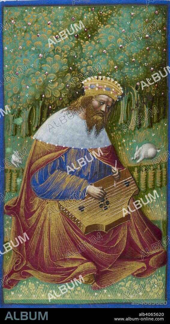 BELBELLO DA PAVIA. David playing a psaltery. Psalter. Italy [Pavia]; circa 1450. Source: Add. 15114, f.14v. Language: Latin.