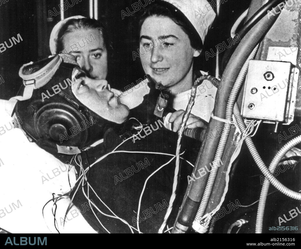 Soviet cosmonaut andrian nikolayev during a test prior to his space flight in vostok 3.