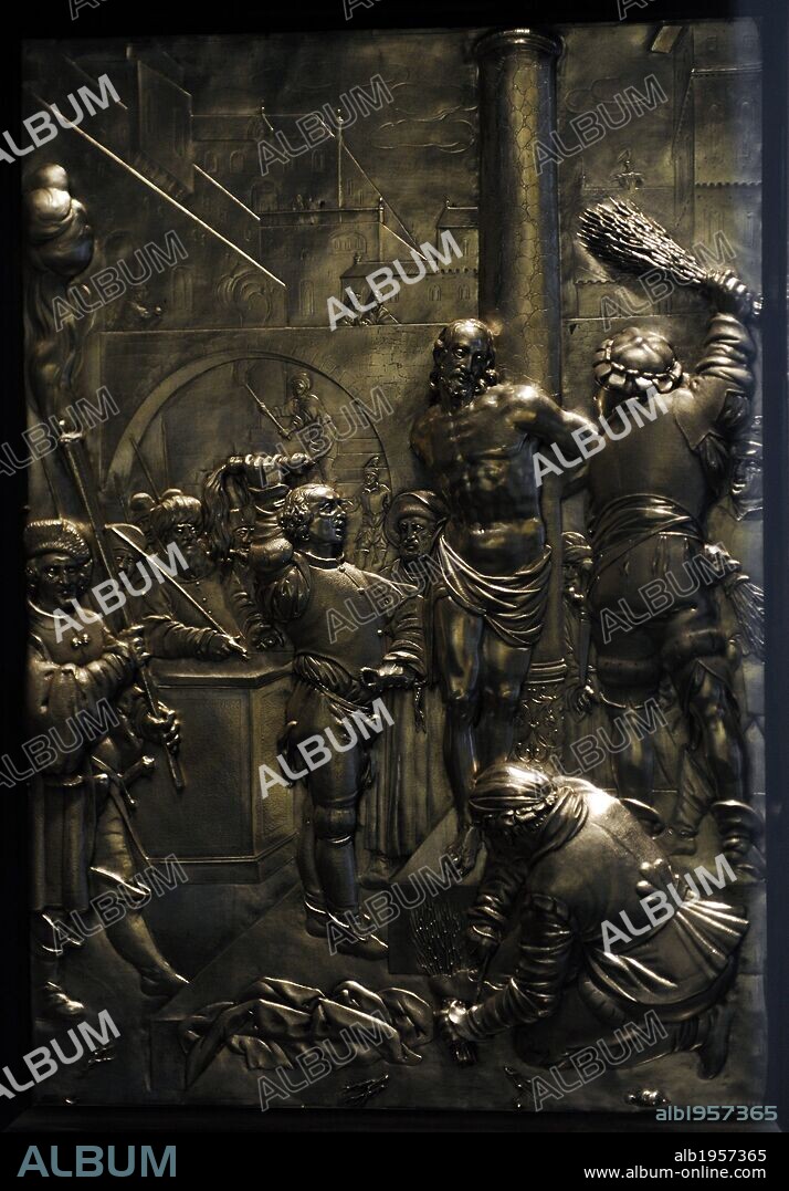 ARTE RENACIMIENTO. EUROPA. ALTAR DE PLATA y ébano, 1620, de la capilla del castillo Husum. Originalmente asociado con la hermana de Christian IV, duquesa Augusta. La platería es de Albrecht von Horn de Augsburgo. Detalle pasión de Cristo. Museo Nacional. Copenhague. Dinamarca.