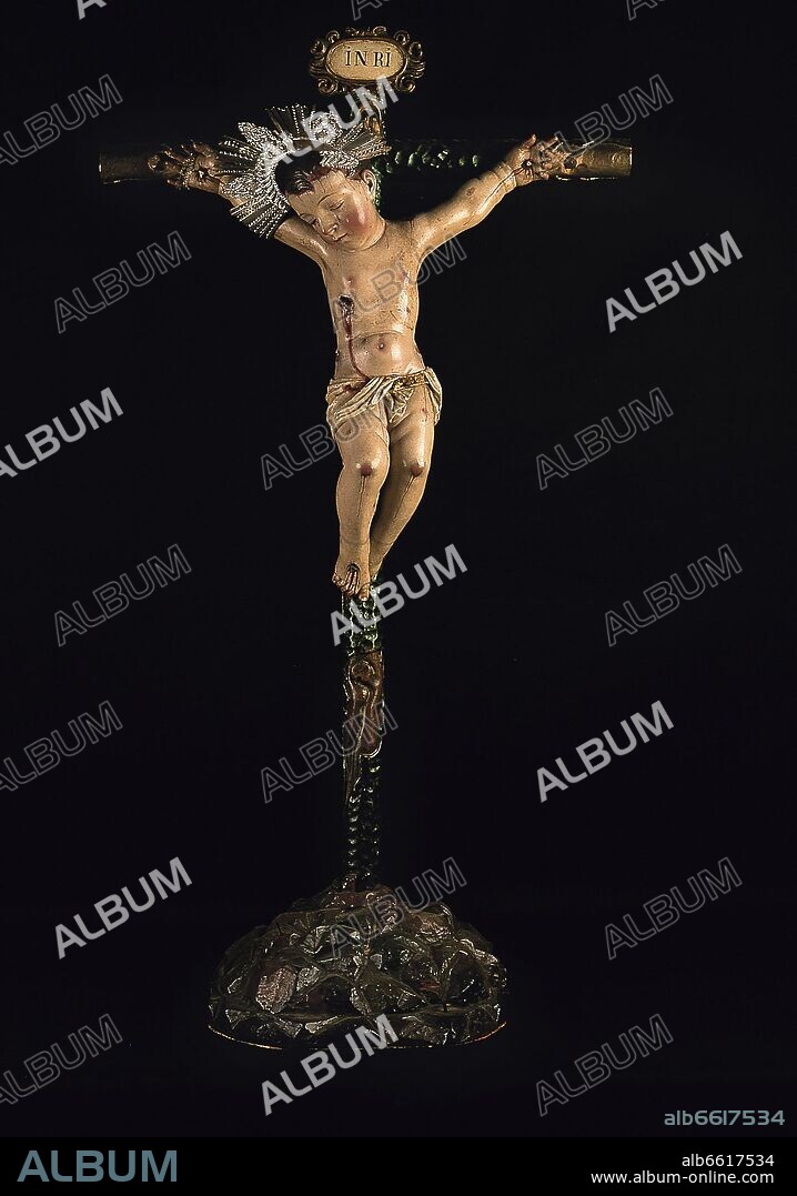 TALLER GUATEMALTECO. EL NIÑO JESUS CRUCIFICADO DE GUATEMALA - SIGLO XVIII - MADERA POLICROMADA - 100 x 56 x 25 cm.