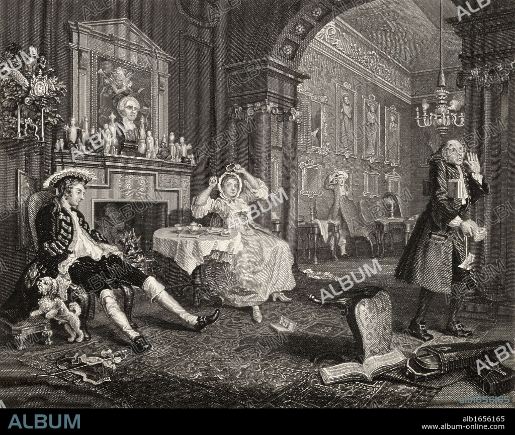 Marriage a la Mode Breakfast Scene From the original picture by Hogarth from The Works of Hogarth published London 1833.