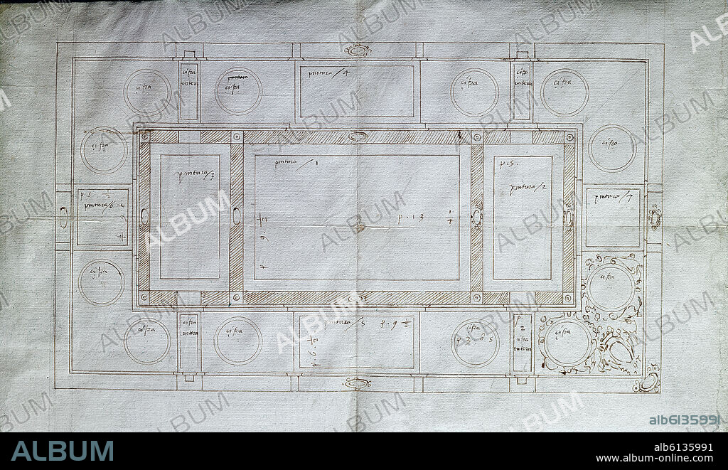 PLANO DEL TECHO DE LA SALA DE BATALLAS DEL PALACIO DUQUE DEL INFANTADO EN GUADALAJARA.