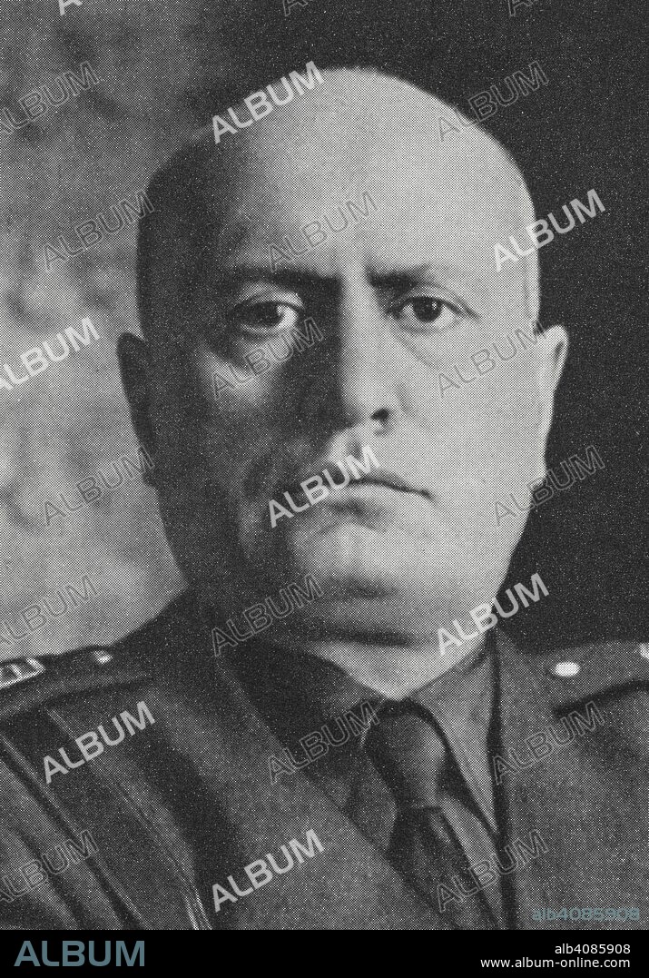 ADOLF DRESLER. Portrait of Benito Mussolini (1883 â€“1945). Italian politician and leader of the National Fascist Party. In 1926 Mussolini seized total power as dictator and ruled Italy as Il Duce ("the leader") from 1930 to 1943. Mussolini als Journalist ... Zweite, vermehrte und verbesserte Auflage. [With a portrait.]. Essen, 1939. Source: 10643.h.33 frontispiece, detail.