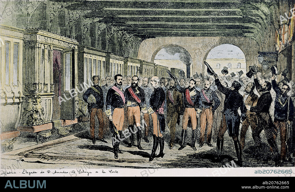 GRABADO-LLEGADA DE AMADEO DE SABOYA A LA CORTE-MADRID HACIA 1870-INV 19081.