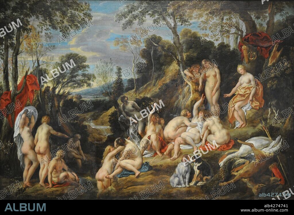 Jacob Jordaens (1593-1678). Pintor flamenco. Diana y Calisto. Óleo sobre lienzo, 81 x 120 cm. Real Academia de Bellas Artes de San Fernando. Madrid. España.