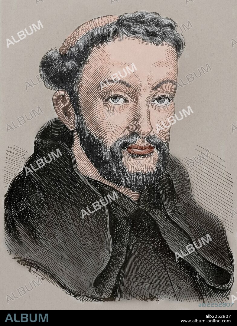 Brother Luis de Leon (1528-1591). Spanish augustinian friar, poet and theologian. Engraving by M. Verges in The Universal History, 1917. Colored.