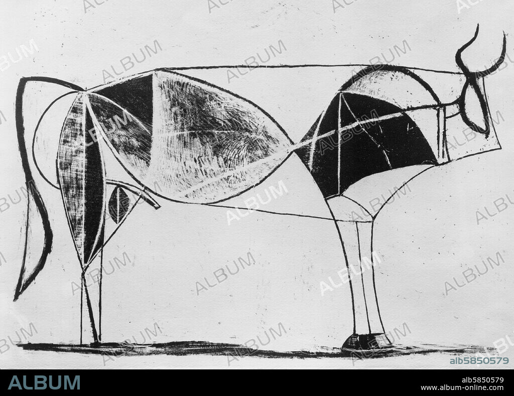 PABLO PICASSO. Study of a bull,1946 Lithograph, 30 x 40 cm.