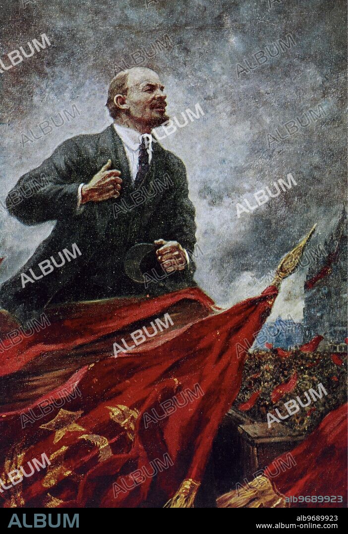 Painting of Vladimir Ilyich Ulyanov (Lenin) by artist Alexander Mikhaylovich Gerasimov. 1917. Supplied By: SCRSS - Society for Co-operation in Russian & Soviet Studies.