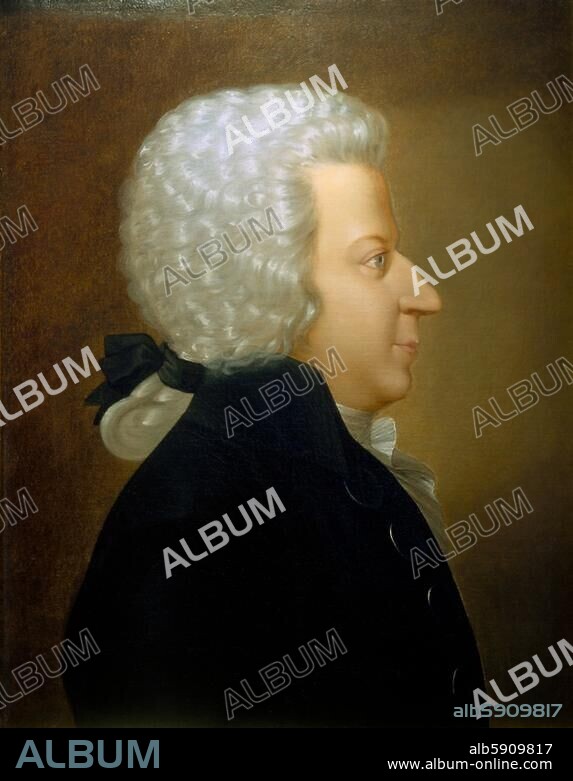 Mozart, Wolfgang Amadeus ; compositeur autrichien . Salzbourg 27.1.1756 - Vienne 5.12.1791. Portrait. Peinture anonyme d'ap. un relief en cire, 1789, de Leonhard Posch (1750-1831). Huile sur toile, H. 0,70 ; L. 0,59. Vienne, Gesellschaft der Musikfreunde.