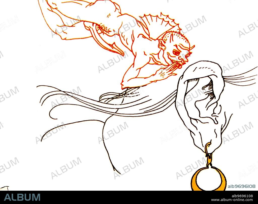 EROTIC ART - Incubus whispering into the ear of a woman. After a Russian drawing.