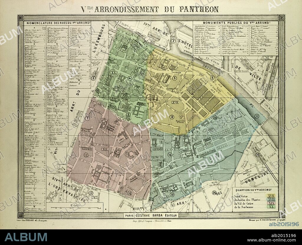 MAP OF THE 5TH ARRONDISSEMENT DU PANTHEON, PARIS, FRANCE.