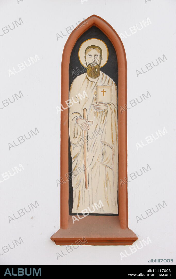 Painting of St. Paul in Lome cathedral, Lome, Togo, West Africa, Africa.