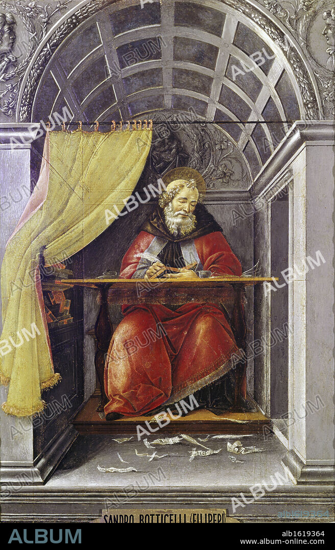 Saint Augustine in His Study  1490-5  Sandro Botticelli (1444-1510 Italian)  Tempera on wood  Galleria degli Uffizi, Florence, Italy.