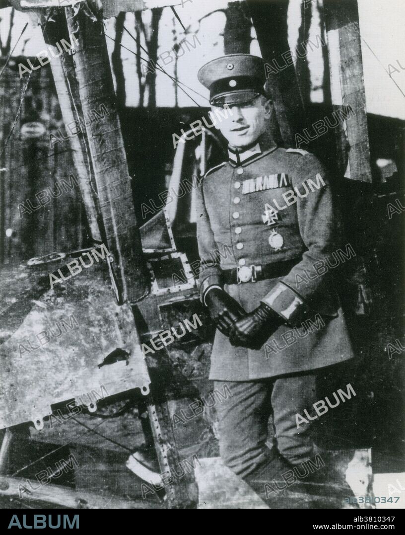 Immelmann posing beside one of his kills. Max Immelmann (September 21, 1890 - June 18, 1916) was the first German WWI flying ace. He was born in South Africa but chose to renounce his British nationality while studying medicine in Germany. Having thereafter joined the German Army he resigned his commission in 1912 in order to work as an engineer. With the outbreak of war in he was recalled to active duty. He requested a transfer to the Flying Corps, taking and passing his examination in March 1915. The following month he was promoted Lieutenant. He was responsible for developing a dogfight maneuver, the Immelmann Turn, comprised of a simultaneous loop and roll design to allow him to dive back at a pursuing airman. It became standard practice during the remainder of the war. With fifteen confirmed kills, and the Pour le Merite awarded by the Kaiser in 1916 , hewas shot down by British pilot George McCubbin on June 18, 1916 near. Kaiser Wilhelm II grounded his fellow airman (and rival) Oswald Boelcke for a month to avoid the loss of two aces.