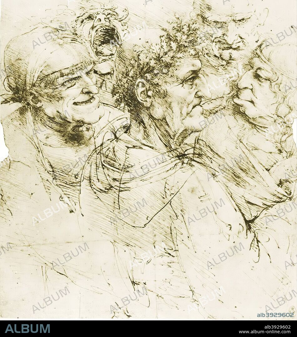 Leonardo Da Vinci / 'Cabezas grotescas', c. 1490, Plumilla, 26 x 20 cm.