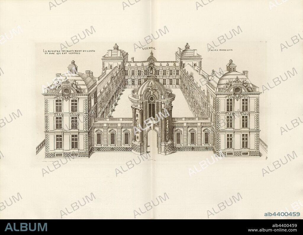 Verneul. The monster of the bastion of the coast of the park which is the entrance, Château de Verneuil-en-Halatte in France, Signed: FD; Imp. Lemercier; A. Levy, Fig. 55, T. 1. 53., Cerceau, Jacques Androuet du (del.); Faure-Dujarric, Pierre-Lucien (sc.); Imprimerie Lemercier (imp.); Levy, A. (ed.), 1868, Jacques Androuet du Cerceau; Hippolyte A. Destailleur: Les plus excellents bastiments de France. Paris: A. Lévy, Libraire-Editeur, M DCCC LXVIII - M DCCC LXX. [1868-1870].