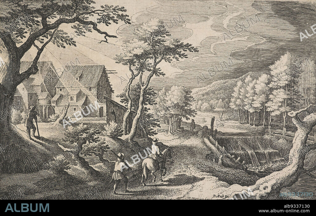 Landscapes. Plate 1. Landscape with a double waterfall in a canal., Matthäus Merian the Elder, artist, 1616-1620, etching, Matthäus Merian der Ältere (or Matthew, the Elder, or Sr., 15931650) was a Swiss-born printmaker who worked in Frankfurt for most of his career, where he also ran a publishing house. He was a member of the patrician Basel Merian family.