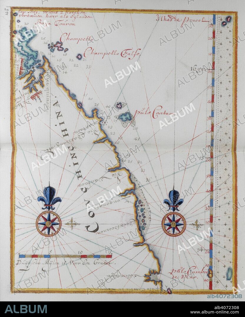 Map of Cochin-China, Asia. DUTCH PORTOLANO, containing forty-nine coloured maps and views. 17th century. Source: Add. 34184, f.44.