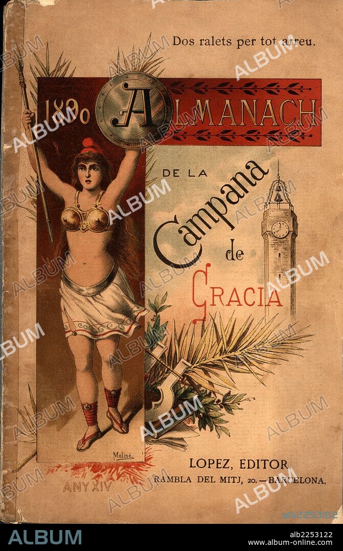 Almanaque de "La Campana de Gracia" para el año 1890, Revista republicana y catalanista, publicado en Barcelona por López, Editor.