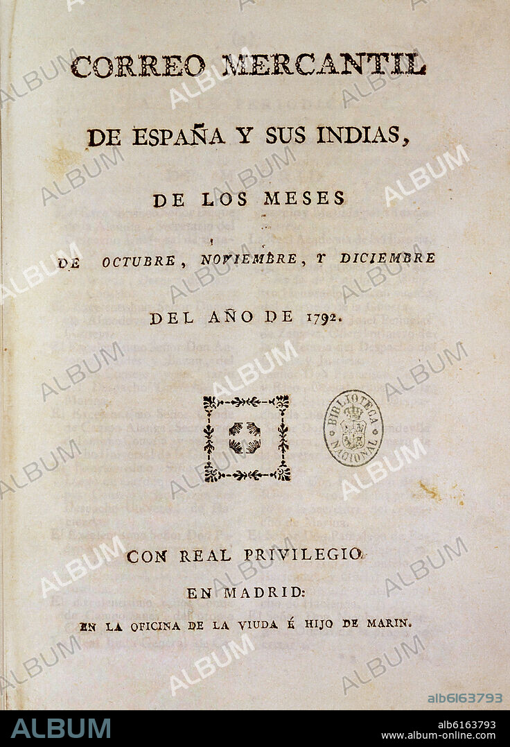 CORREO MERCANTIL DE ESPAÑA Y SUS INDIAS-AÑO 1792.